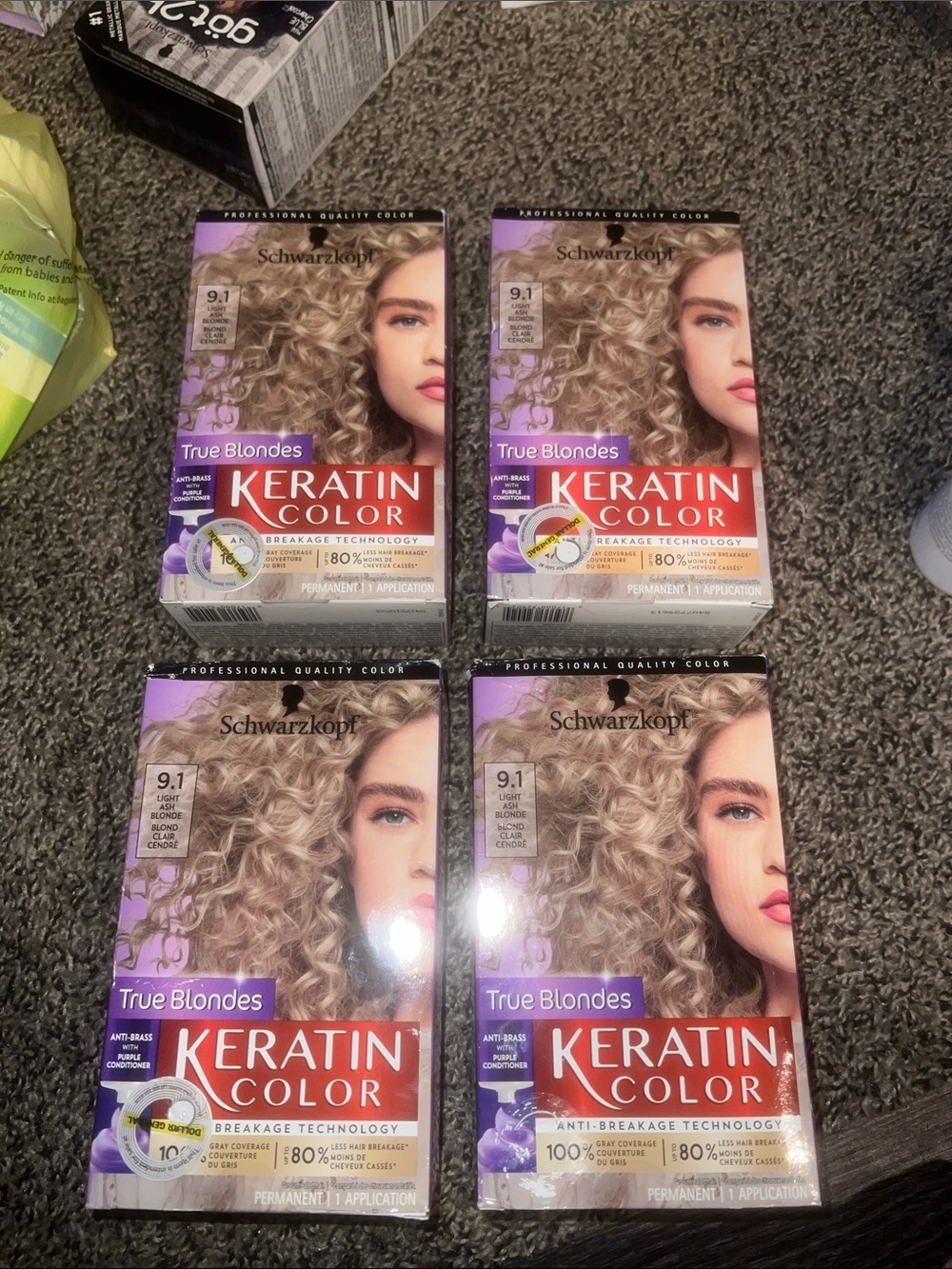 Keratin Color True Blondes Hair Dye - 9.1 Light Ash Blonde (Set of 4)